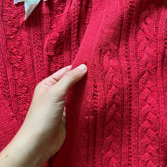 Vintage Rue Britannia Red Cable Knit Deep V Neck Long Cardigan Sweater Size 2 - Picture 5 of 11